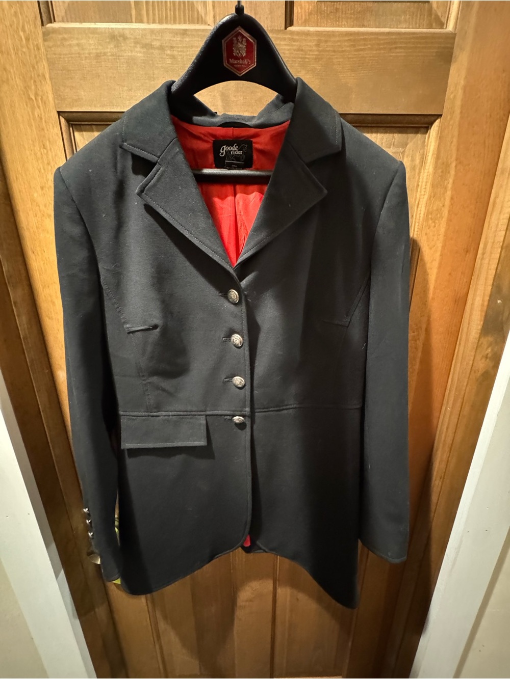 Goode Rider black dressage coat  with Red Lining